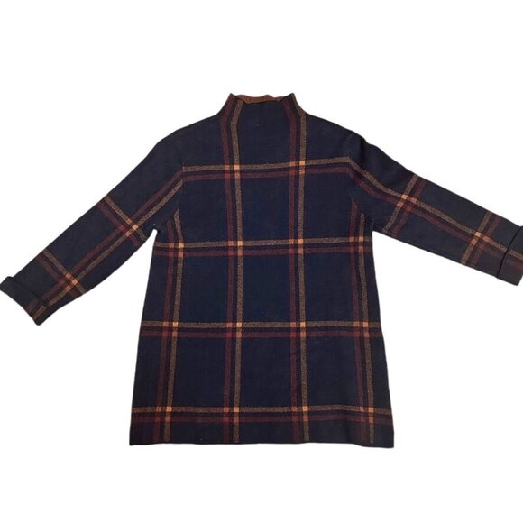 Max Studio Plaid Preppy Mock Neck Boxy Sweater Navy Red Size M - Picture 3 of 8